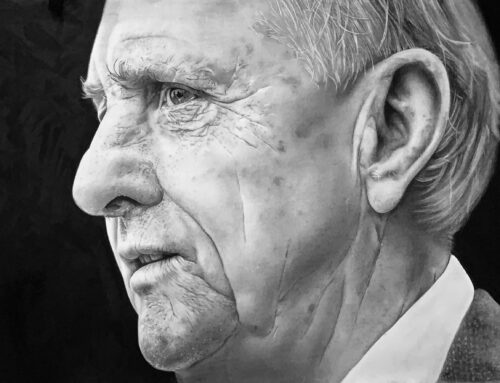 Portret van Johan Cruijff in grafiet en houtskool